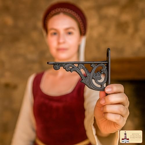 Mystic Colonial Cast Iron Shelf Brackets 10.5 cm x 15.5 cm (4⅛ in x 6⅛ in) | Victorian Heavy-Duty Decorative Wall Mount 
