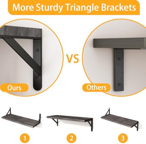 YGEOMER 4 Different Sizes Floating Shelves for Wall Decor, Weathered Gray