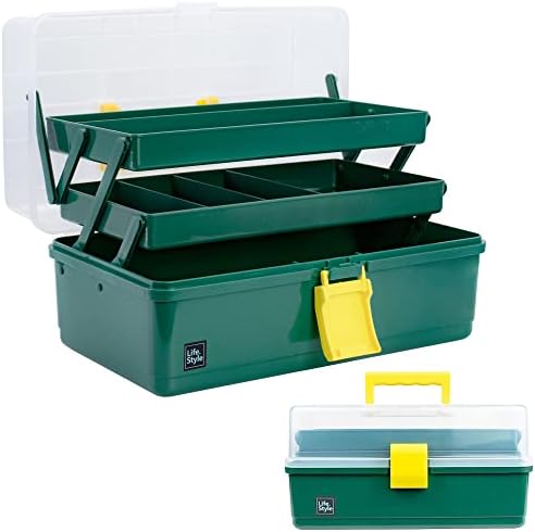 Creahaus 13 inch Art Craft Organizer Storage Box with 3 Layer, Multipurpose Plastic Tool Box with Handle for Sewing, Art