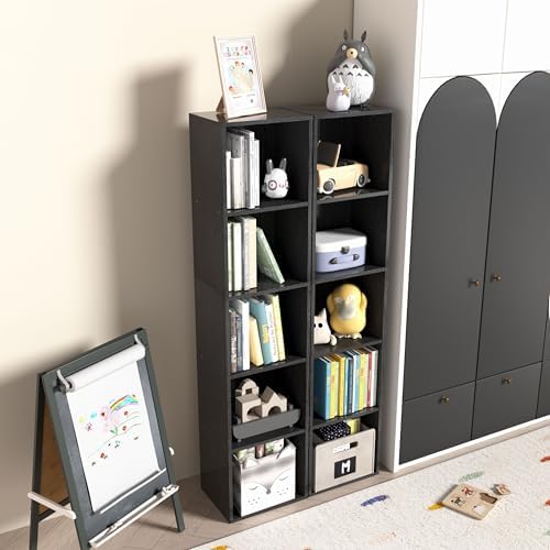 5-Tier Wooden Cube Storage Organizer, 52 Inch Tall Bookcase & Display Shelf with 5 Open Cubes, Freestanding DIY Closet S