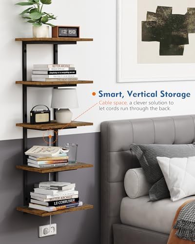 Harwaya 5 Tier Wall Bookshelf Unit for Bedroom Books, Large Floating Book Shelves Wall Mounted, Rustic Wood Lack Tiered 