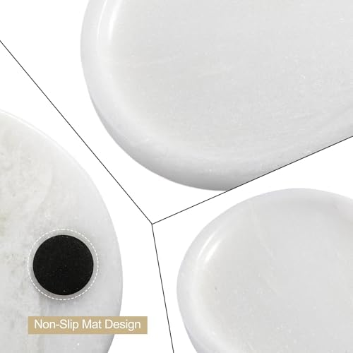 Koville African Natural White Marble Decorative Tray, 10" x 5" Marble Vanity Tray for Bathroom Countertop Organizer Ston