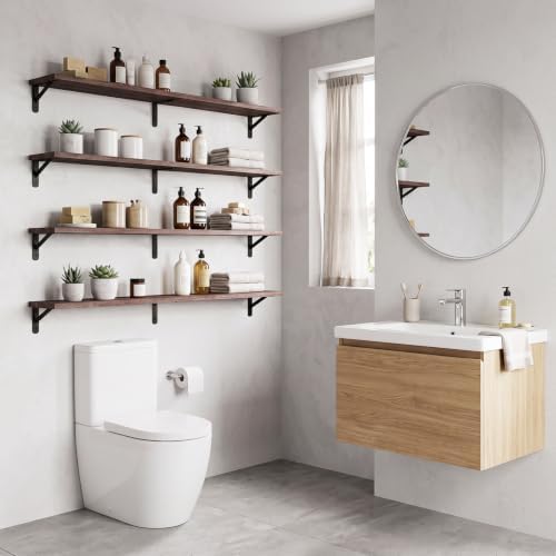 YGEOMER 47.2 in Floating Shelves for Wall Home Decor, Wood, Brown, Set of 4