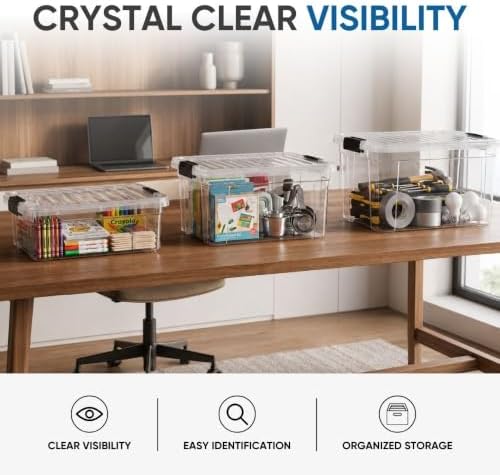 Superio 7.4 Quart Clear Plastic Storage Bin with Lid, Stackable Organizer Box, BPA-Free Storage Container for Home, Gara