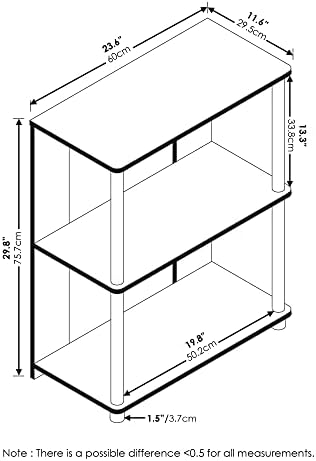 Furinno Jaya Simple Design 3-Tier Bookcase/Bookshelf/Display Rack with Stainless Steel Tubes, Americano