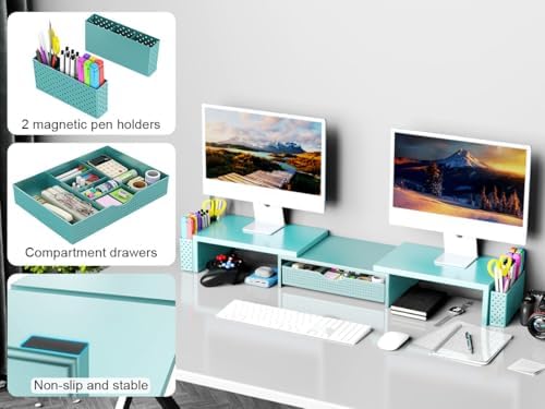 Spacrea Dual Monitor Stand Riser with Drawer and 2 Pen Holders