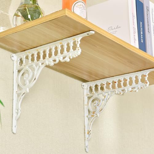 Sungmor 10.6 Inch Cast Iron Brackets for Shelves - 2 Pack Vintage White