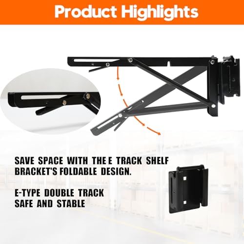 2PK E-Track Shelf Bracket,12" Double-Joint Foldable Steel for Trailers/Vans