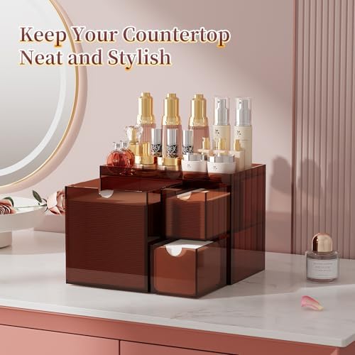Youdepot Amber Acrylic Face Towel Holder with 3 Drawers