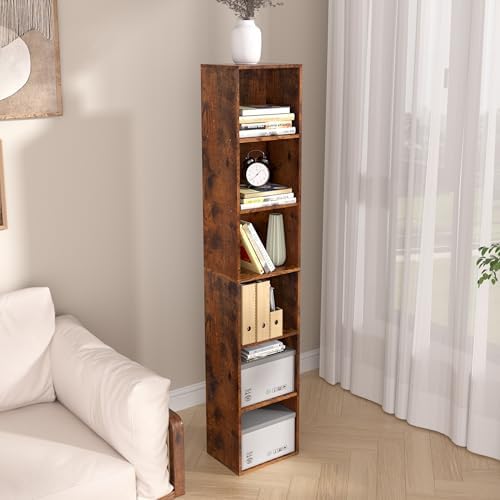 6-Tier Wooden Cube Storage Organizer, 62 Inch Tall Bookcase & Display Shelf with 6 Open Cubes, Freestanding DIY Closet S