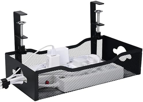 Large Under Desk Cable Management Tray - Heavy Duty Metal Cord Organizer with No Drill Installation for Office & Home Of