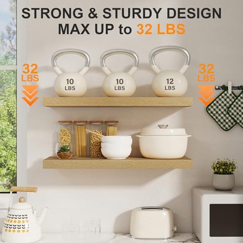 Floating Shelves 30 Inch, Wall Mounted Wood Shelf Set of 3, 8" Deep Shelf