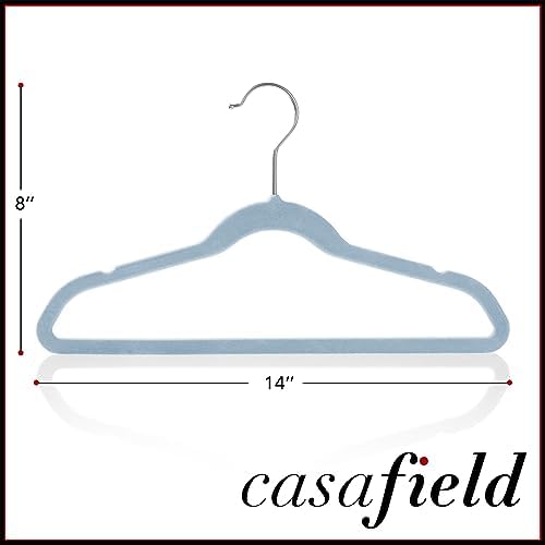 Casafield 50 Velvet Kid's Hangers - 14" Size for Children's Clothes - Light Blue