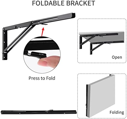 YUMORE 24 Inch Folding Shelf Bracket, Heavy Duty L Bracket, Black, 2 Pack