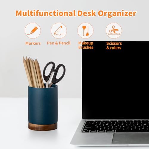 Ceramic Pen Holder for Desk, Pencil Cup, (Royal Blue, Set / 2)