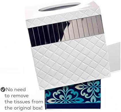 Quilted Mirror White Square Resin Tissue Box Cover with Bottom Slider