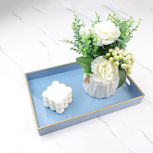 Spsyrine Blue Bathroom Vanity Tray with Handles for Dresser Tops