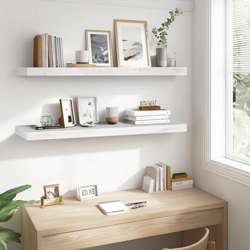 Floating Shelves, 48 Inch Wall Mounted Shelves, Set of 2, White