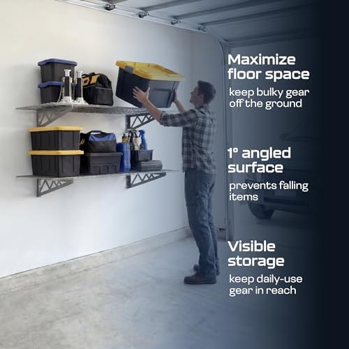 MonsterRax 24x48 White Garage Wall Shelf 2-Pack, 500lb, Hammertone