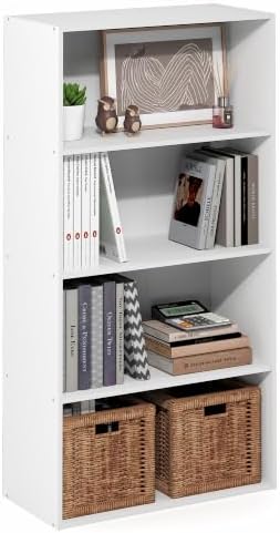 Furinno PASIR 4-Tier Book Shelf, Open Shelves Bookshelf, White
