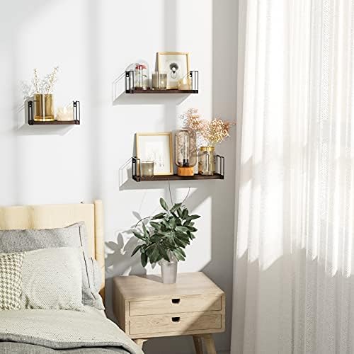 SRIWATANA Floating Shelves for Wall Set of 3, 17" Wall Shelves, Dark Walnu