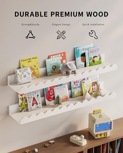 G&W Gruwald Nursery Book Shelves, Set of 3, Nursery Decor for Baby and Toddler, Scalloped Shelves, Book Shelf for Kids R
