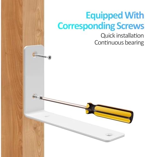 L Floating Shelf Brackets,8 Pack Heavy Duty L Brackets for Shelves, L 5" X H 4" White Metal Countertop Support Brackets,