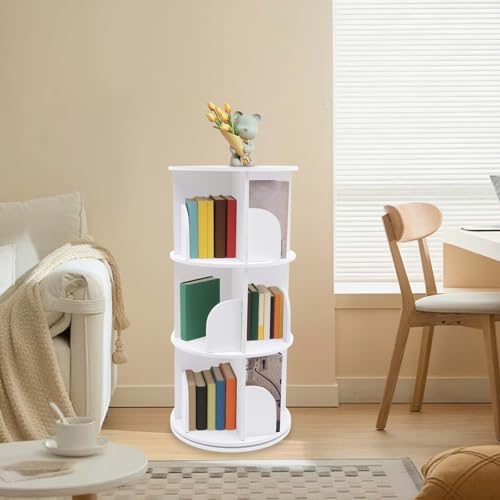 3-Tier Rotating Bookshelf,360° Spinning Corner Bookcase,Floor Standing Revolving Bookcase Storage Rack Narrow Book Shelf