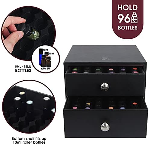 J JACKCUBE DESIGN Essential Oil Organizer Storage Box Case, Holds 96 Bottles 5-15ml Essential Oils, Roller Bottles- Leat