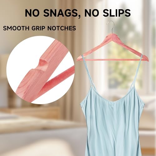 Wooden Clothes Hangers with Pants Bars, Cedar Wood, 72-Pack