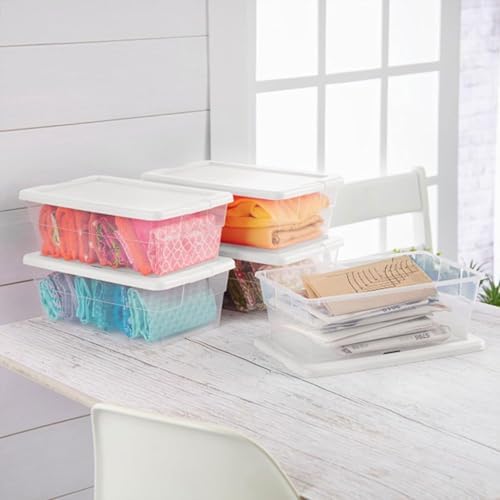 Sterilite Storage Boxes, Stackable Clear Plastic Bins, 6 Quart, 12-Pack