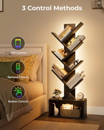 Evermagin 6 Tier Tree Bookshelf with Lights, LED Book Tree Bookcase