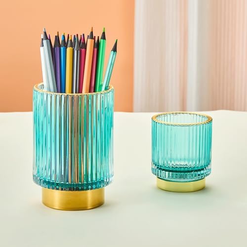 Makeup Brush Holder Organizer,Toothbrush Holders,Desk Pen Pencil Holder,Multifunctional Vintage Glass Brush Cup(A3-17-US