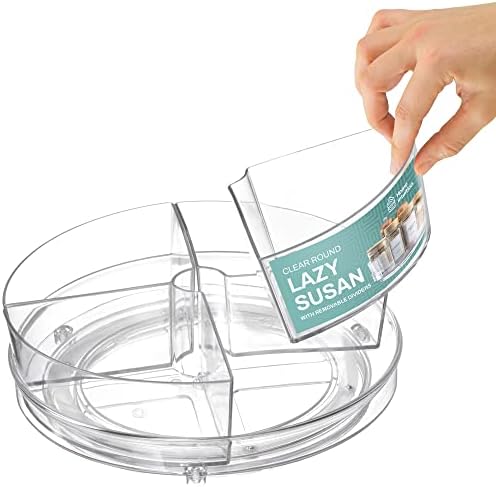 Home Intuition Round Plastic Lazy Susan Turntable Food Storage Container for Kitchen (4 Removable Bin, 2 Pack)