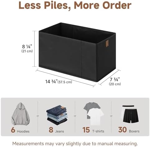 StorageWorks Narrow Storage Bins for Closet Shelves, Black, 2-Pack