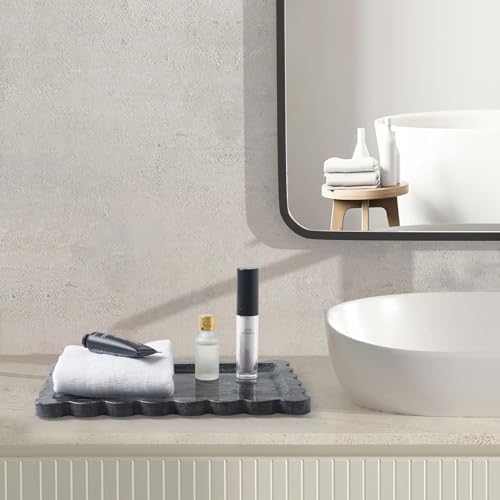 Scalloped Natural Marble Tray - Decorative Stone Tray for Bathroom & Vanity