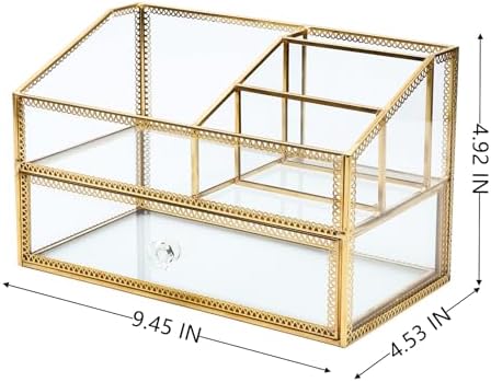 Vintage Gold Makeup Organizer - Glass Makeup Organizer Countertop Organizer for Make-Up Brushes Vanity, Tabletop Organiz