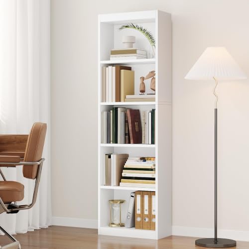 ALISENED 68.6" Tall Bookcase,Bookshelf Open Storage 5 Tier Shelves,White
