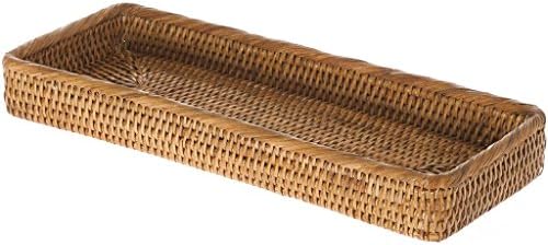 KOUBOO Rattan Vanity Tray Perfume Makeup Bathroom Organizer Honey Brown