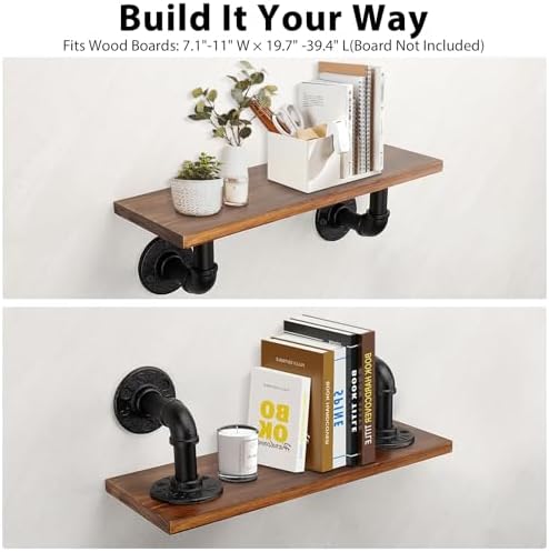 NearMoon Industrial Pipe Iron Shelf Brackets-Wall Mounted DIY Rustic Pipe Metal Brace Brackets, Vintage Farmhouse Décor 