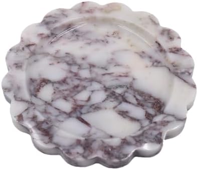 Round Marble Decorative Tray with Scalloped Edge, Luxury Natural Stone Bathroom Vanity Tray, Dresser Top Perfume Coffee 