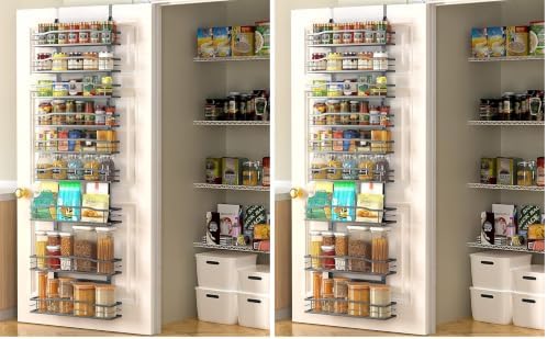 Moforoco 9-Tier Over The Door Pantry Organizer, Pantry Organization and Storage, Black Hanging Basket Wall Spice Rack Se