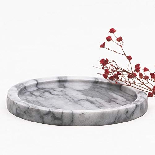 Circular Marble Stone Decorative Tray for Counter, Vanity, Dresser, Nightstand or Desk, Diameter 5-1/2 Inches