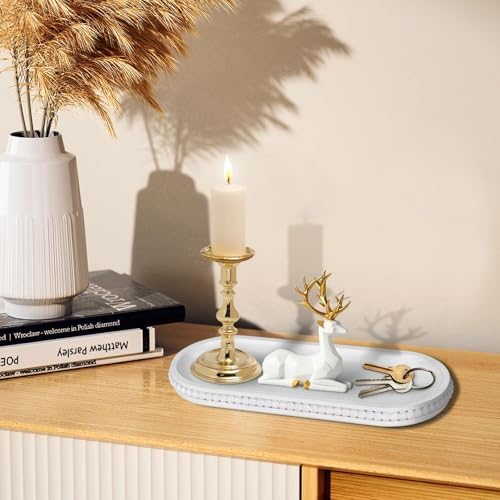 MAONAME White Oval Long Narrow Tray, 12" x 4.7" Wood Bathroom Vanity Tray