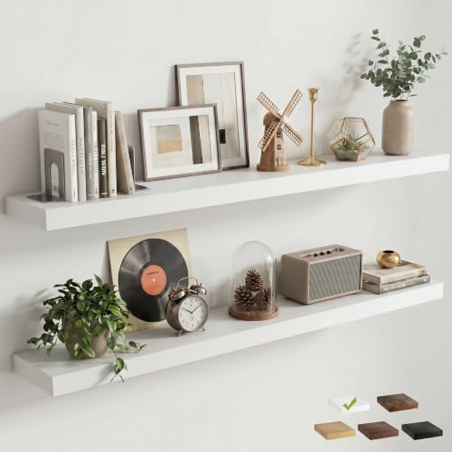 8 inch Deep Floating Shelves for Wall, 55" Wide, White Finish, 2-Pack