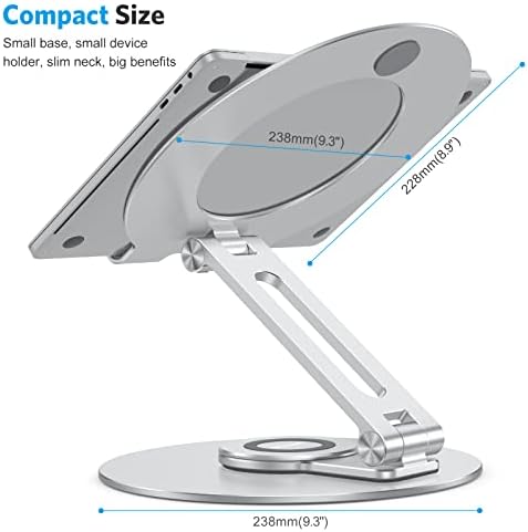OMOTON Adjustable Laptop Stand for Desk 360° Rotating Base up to 17" Silver