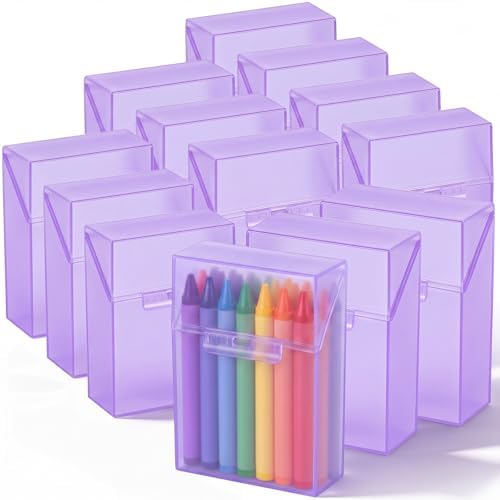 Clabby 12 Pcs Clear Plastic Crayon Boxes Hold 24 Count, Purple