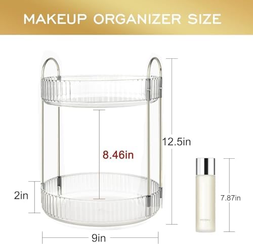 360 Rotating Makeup Organizer and Storage for Vanity Countertop 2 Tiers, High Capacity Cosmetic Skincare Perfume Organiz