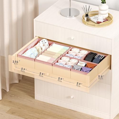 DIMJ Drawer Organizers Clothes, Set of 16 Dresser Organizer Bins, Fabric Closet Organizers and Storage, Shallow Drawer D
