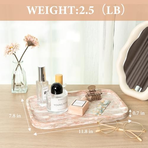 Karibiber Marble Vanity Tray, Marble Bathroom Tray Countertop, Decorative Tray for Dresser, Rosso Red Stone Serving Tray
